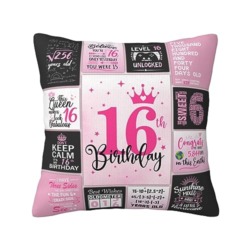 Sweet 16 Gifts for Girls, Gifts for 16 Year Old Girl, 16th Birthday Gifts for Girls, Sweet Sixteen Gift Ideas, Present for 16 Year Old Girl, 16th Birthday Decorations Throw Pillow Cover 18 X 18 Inch
