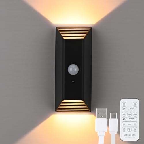 Lychico Motion Sensor Wall Lights, 4000mAh Rechargeable Battery Operated Wall Lamps, 3 Colour Temperatures, Remote Control, Indoor LED Wall Sconces for Hallway Bedroom Stairs