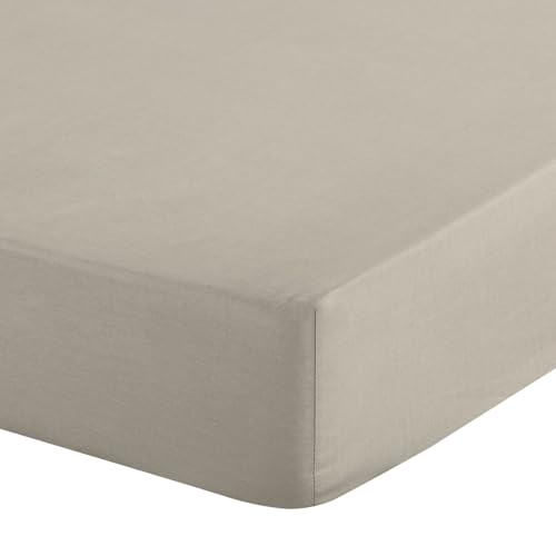 Eurofirany - Fitted Sheet 140 x 200 cm - Basic Cotton Flat Sheet with Elastic Band, Durable - for Thick Mattresses 30 cm Deep Pocket - Many Colours, Beige