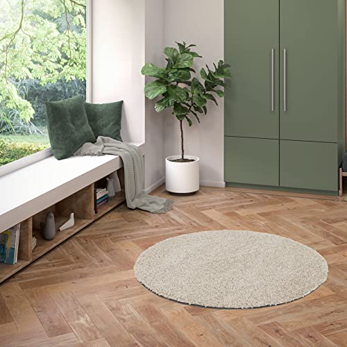 BALTA Machine Washable Round Living Room Rug for All Home, Suitable for Underfloor Heating, Recyclable, Polypropylene, Heavy Duty, Diameter 120 cm, Sand