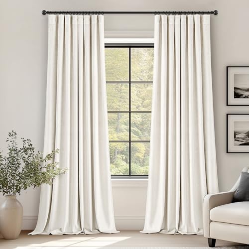 Ivory White Velvet Curtains 96 Inches Long Blackout Thermal Insulated Soundproof Curtain Privacy Room Darkening Curtains Pinch Pleat Window Drapes for Bedroom Living Room 42 x 96 Inch Set of 2
