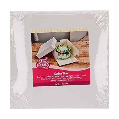 FunCakes Cake Box White: Square Cake Box, Separate lid, Suitable for Decorated Cakes, 33x33x15 cm, 25 Pieces