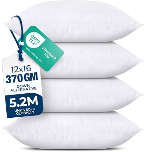 Utopia Bedding Throw Pillows (Set of 4, White), 12 x 16 Inches Pillows for Sofa, Bed and Couch Decorative Stuffer Pillows