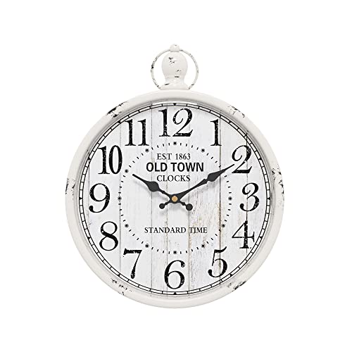 "Menterry Retro Round Wall Clock. White Vintage Antique Style. Battery Operated Silent Wall Clocks for Farmhouse,Bathroom,Kitchen,Bedroom,Office, (11.8"" H x 9.3"" W)"