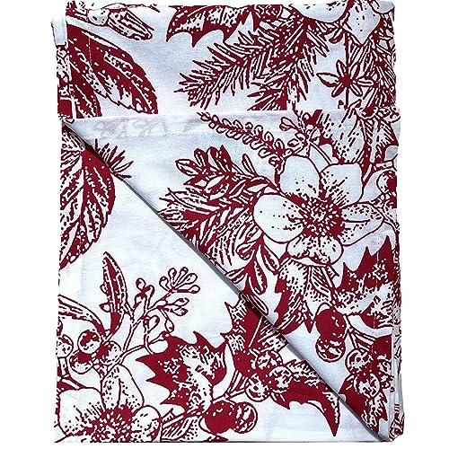 Ragged Rose Christmas Table Cloth - Festive Linen Tablecloth with Nordic Style Prints for Living Room & Kitchen - Cotton Tablecloth That Fits a 6-7 Ft Table