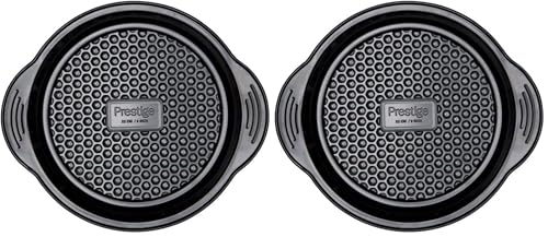 Prestige - Aerolift - 9 Inch Round Cake Tin - Non Stick Bakeware - Cushion Base - Fridge Freezer and Dishwasher Safe - Carbon Steel - 22 x 4 cm (Pack of 2)
