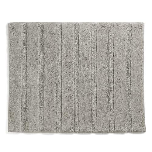 kela Megan Non-Slip Bath Mat 55 x 65 x 1.6 cm Bathroom Rug Grey Washable Recycled Cotton Bath Mat in High/Low Design Silver Grey