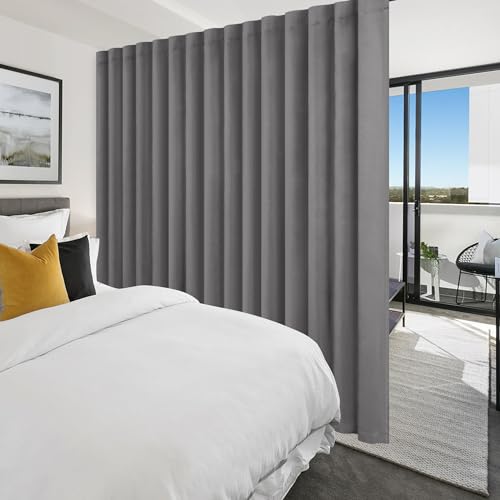 Hiasan Privacy Room Divider Patio Sliding Door Curtain Extra Wide Blackout Thermal Insulated Curtains with Back Tab & Rod Pocket for Bedroom Partition Living Room (120 x 96 Inches, Light Grey)