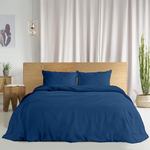 Ruggeri Double Duvet Cover Set, Cotton, Blue - 1 x sleeping bag 250 x 200 cm with 40 cm flap and 2 pillowcases 50 x 80 cm with 20 cm bag closure
