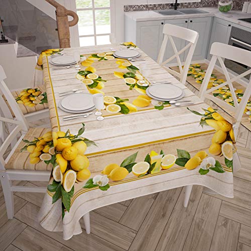 PETTI Artigiani Italiani - Stain Resistant Tablecloth Rectangular 140x240 cm 12 Seats, Wipe Clean Microfibre Kitchen Table Cover, Lemon Design Lemons, 100% Made in Italy