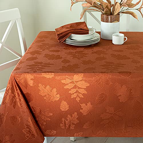 "Benson Mills Harvest Legacy Damask Fabric Table Cloth Fall, Harvest, and Thanksgiving Tablecloth (Rust/Burnt Orange, 60"" x 84"" Rectangular)"