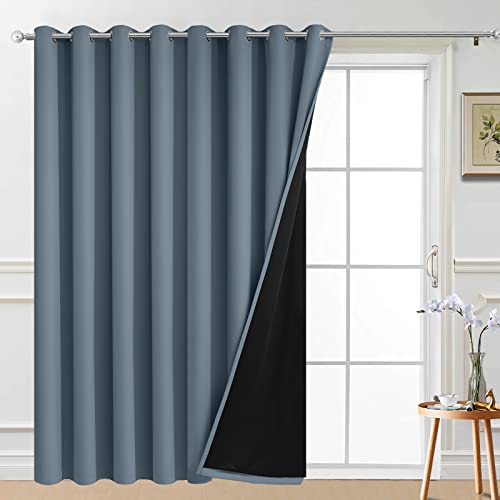 Yakamok 100% Blackout Extra Wide Thermal Insulated Curtains, Total Shade Patio Door Curtain, Full Light Shading Sliding Door Drape Room Divider for Living Room/Bedroom, Stone Blue, W100 x L84, 1 Panel