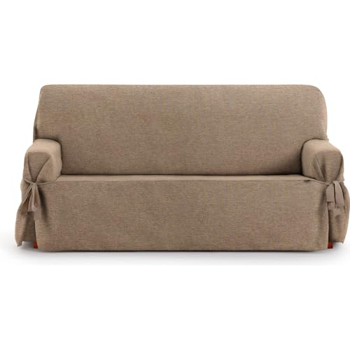 ECOMMERC3 - 2 Seater Sofa Cover in Jacquard Non-Elastic Fabric ??? Beige Sofa Cover with Decorative Ties and Elegant Protection for Your Sofa