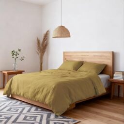Water Washed Effect Double Duvet Cover Set, Duvet Cover 250 x 200 cm with Envelope and Two Pillowcases - Ochre