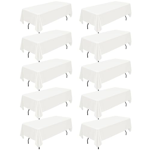 10 Packs Ivory Polyester Tablecloth 60 x 102 inch Rectangle Table Cloth for 6 Foot Tables Wrinkle Resistant Washable Fabric Table Cover Polyester Ivory Table Cloth for Party,Wedding, Banquet