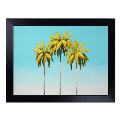 Lap Tray with Bean Bag Cushion, Palm Tree Minimalism - Handmade in the UK, Raised Wooden Edge, Padded Cushion, Heat-Resistant Wipe-Clean Surface, for Meals, Laptops and Crafts