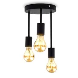 B.K.Licht Ceiling Light, E27 sockets, Bulbs not Included of max 60W, matt Black Metal Diameter 19cm/7.4in, Height 31cm/12.2in Flush Mount Retro Ceiling lamp, 3-Flame Vintage lamp for Hallway, Bedroom