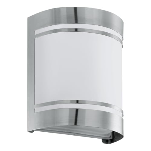 Eglo Outdoor wall Light Rosada-E, Porch and Front Door lamp, Stainless Steel and Frosted White Glass, Outside Lighting with E27 Socket, IP44 Rating