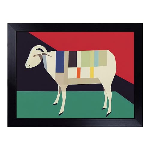 Lap Tray with Bean Bag Cushion, Abstract Goat - Handmade in the UK, Raised Wooden Edge, Padded Cushion, Heat-Resistant Wipe-Clean Surface, for Meals, Laptops and Crafts