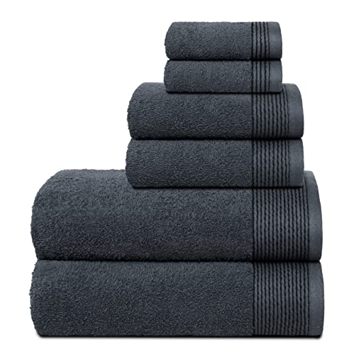 BELIZZI HOME 100% Cotton Ultra Soft 6 Pack Towel Set, Contains 2 Bath Towels 28x55 inchs, 2 Hand Towels 16x24 inchs & 2 Washcloths 12x12 inchs, Compact Lightweight & Highly Absorbant - Charcoal Grey