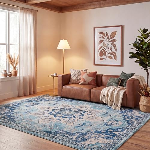 Safavieh Boho Rug for Living Room, Dining Room, Bedroom - Madison Collection, Short Pile, in Teal and Navy, 244 X 305 cm