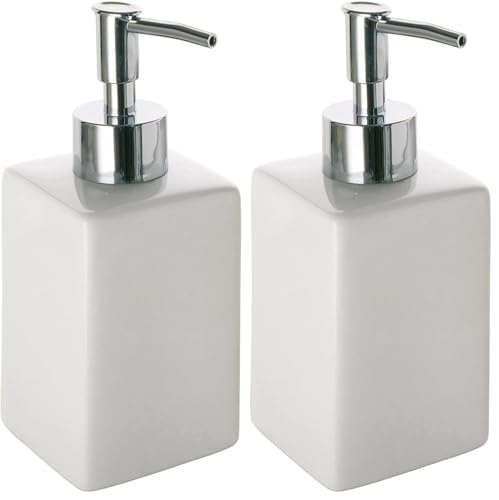 Gedy Queenstown Soap Dispenser, Dimensions and Weight: 16, 5 x 6.5 cm & 0.5 kg, Soap Dispenser in Eco Ceramic, White Finish, R&D Design, 2 Years Warranty, Unique (Pack of 2)
