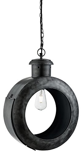 Lighting Collection Port Hole 1Lt Pendant Large, Antique Zinc, Steel, White, 40 W