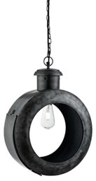 Lighting Collection Port Hole 1Lt Pendant Large, Antique Zinc, Steel, White, 40 W