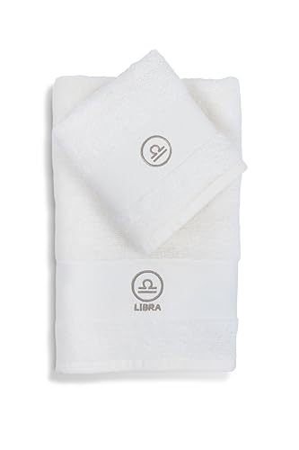 zer0bed Zodiac Zodiac Bath Towel Set, Set of 2, Face Towel, Guest Towel-Bidet, 100% Cotton, Plain with Embroidery, Scales