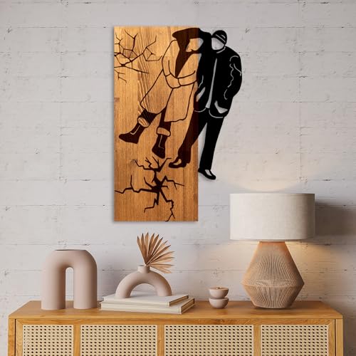 Elegant Decorative Wooden Wall Accessory, Walnut & Black, 38 x 58 x 3 cm, 50% Wood (3 cm) & 50% Metal (1.5 cm), Unique Design for Stylish Home Decor