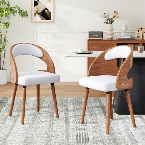 Farini Dining Chairs Set of 2 Upholstered Dining Chairs with Wood Curved Backrest for Kitchen Room,Beige