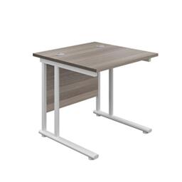 Office Hippo Heavy Duty Rectangular Cantilever Office Desk, Home Office Desk, Office Table, Integrated Cable Ports, PC Desk For Office or Home, 5 Yr Wty - White Frame/Grey Oak Top, 80cm x 80cm
