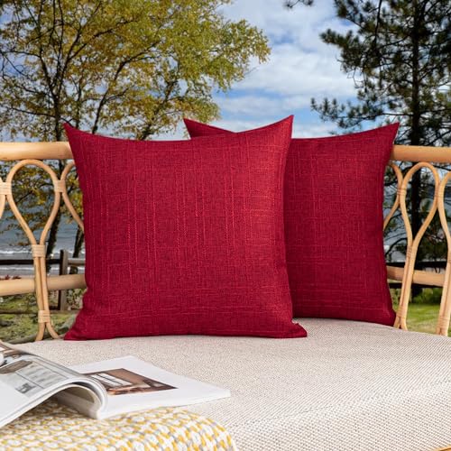Kevin Textile Christmas Decorative Outdoor Waterproof Throw Pillow Covers Pack of 2 Checkered Pillowcases Classic Cushion Cases for Patio Couch Bench 16 x 16 Inch Red