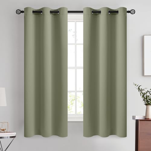 COSVIYA Blackout Curtains & Drapes Room Darkening Light Sage Curtains 63 inch Length 2 Panels,Grommet Polyester Light Blocking Insulated Thermal Window Curtain for Bedroom/Living Room,42x63 inches