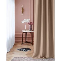 ROOM99 Laurel Curtain with Eyelets, 140 x 250 cm, Width x Height Blackout Opaque Sliding Curtains, Living Room, Bedroom, Beige, 1 Piece