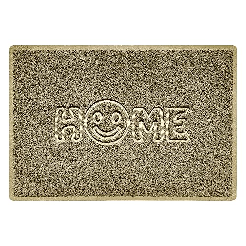 Nicoman SMILEY FACE Embossed Shape Door Mat Dirt-Trapper Washable Barrier Doormat-(Use Indoor or Sheltered Outdoor)-(90x60cm/3x2ft,Large) Beige