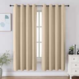CUCRAF Light Beige Blackout Curtains 63 inch Length 2 Panels Set, Room Darkening Drapes for Living Room Bedroom, Thermal Insulated Light Blocking Grommet Window Curtain (W52 x L63 Inch)