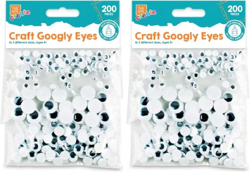 The Box 200 Googly Eyes for Crafts, Self-Adhesive Free, 7-15mm White (Pack of 2)
