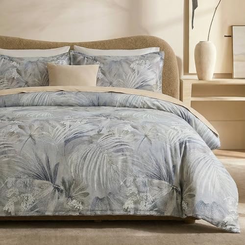 Cozaline 100% Cotton Duvet Cover Queen Size ???Luxury Botanical Bedding Set with Zipper Closure, 3 Pieces Soft Breathable Leaf Pattern Bedding Set for All Seasons