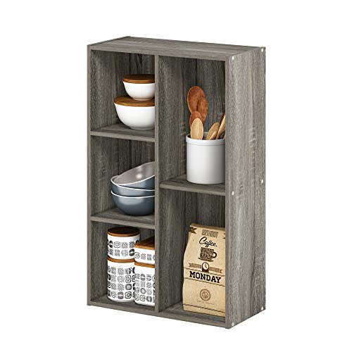 Furinno LUDER Book Shelf, 5-Cube Bookshelf, Tool Free Assembly Open Shelves Bookcase 9.4 x 19.7 x 31.5, for Living Room, Bedroom, Home Office, French Oak