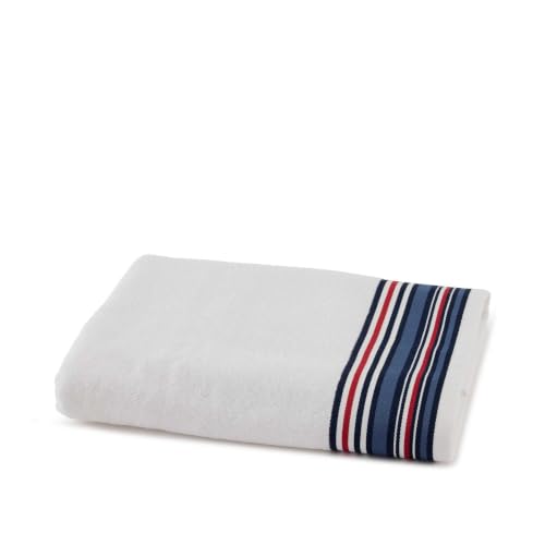 Tommy Hilfiger - Bath Towel, White (White) Terry Towelling 480gsm 100% Cotton Striped Woven Fabric, Lightweight and Absorbent, 70 x 140 cm