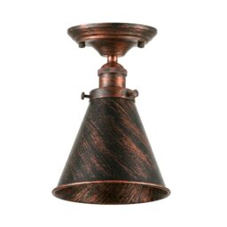 LEDSone Vintage Industrial Ceiling Light, E27 Flush Mount Metal Lamp, 18cm Rustic Red Conical Shade, Rustic Lighting Fixture for Kitchen, Bedroom, Dining Room