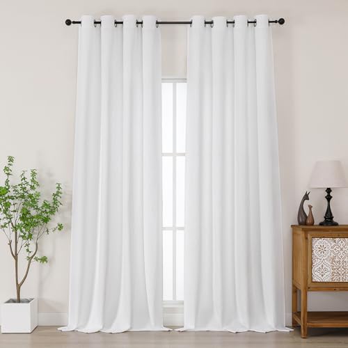 Chyhomenyc White Extra Long Curtains 120 Inch Length, Light Filtering Faux Linen Textured Soft Airy Living Room Curtains, Elegant Farmhouse Grommet Window Drapes, Each 50Wx120L, 10FT, 2PCS