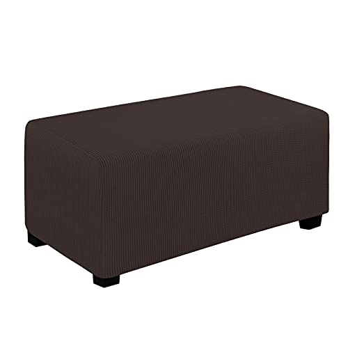 Easy-Going Stretch Large Rectangle Ottoman Cover Chocolate - Folding Storage Footstool Furniture Protector Soft slipcover with Elastic Bottom