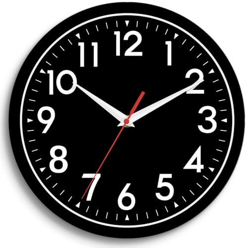 DAXSMY Wall Clock Black Battery Operated 10 Inch Simpel Silent Non Ticking Analog Decorative for Kitchen Bathroom Bedroom Office Living Room School Classroom(Black)