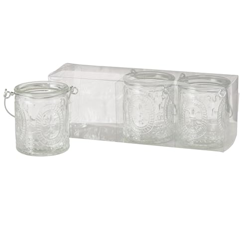 Boltze Country 6067100 Tea Light Holder (Glass, 3 Pieces, Transparent, 7 cm Height, Modern Design, Garden Decoration, Table Decoration, Lantern, Tea Light Glass)