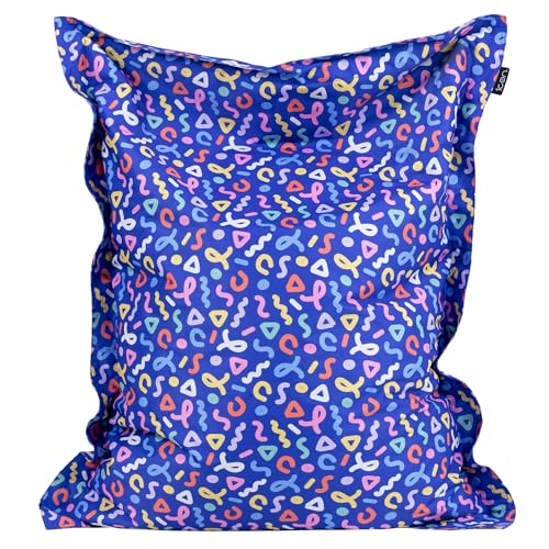 Bean Bag Bazaar Kids Bean Bag, Confetti Blue, Outdoor Floor Cushion with Water Resistant Fabric, Large Beanbag with Filling Included, 125cm x 100cm, Kids Garden Chair, Outdoor Furniture