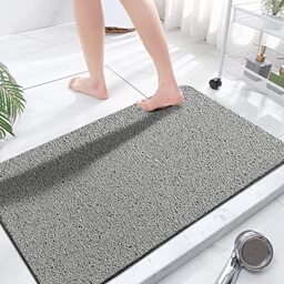 Extra Large Non Slip Shower Mat No Suction Cups 60x110cm Bath Mat for Rough Bath Surface Loofah Mats for Shower and Bathroom, Quick Drying, Grey