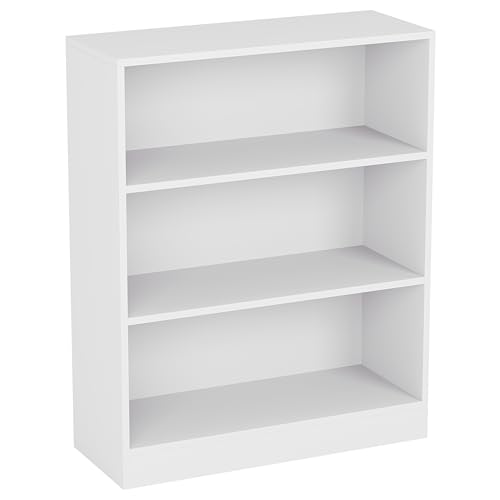 Vida Designs Cambridge 3 Tier Low Bookcase, White Wooden Shelving Display Storage Unit Office Living Room Furniture