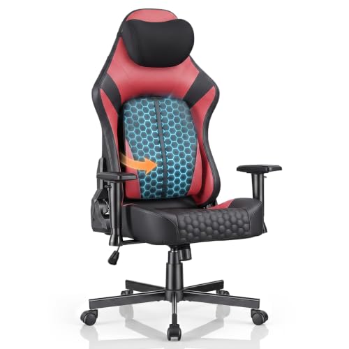 JUMMICO Ergonomic Gaming Chair, Pop-Out Dynamic Lumbar Support, 2D Adjustable Armrests, 90–135° Reclining High Back Computer Chair with Memory Foam Headrest, Max Load 150kg,Red